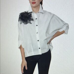 New! IC Collection White & Black Flower Top Size XXL Retail $175 NWT